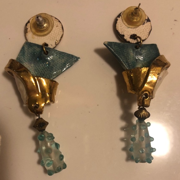 “Beautiful” Gold And Aqua Earrings - Picture 2 of 4